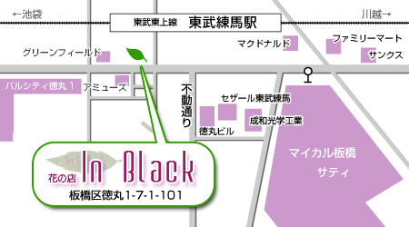 東京都板橋区の花屋「In Black」- ブーケ、花束・アレンジメント、開店祝い・スタンド花、胡蝶蘭、観葉植物など、お花の事ならおまかせください。